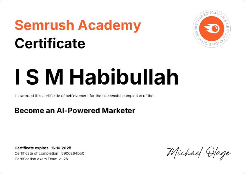 Become an AI Powered Marketer Certificate of I S M Habibullah